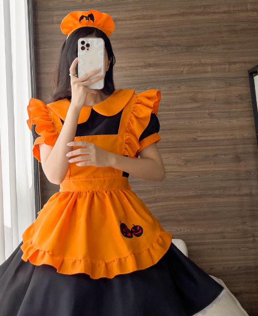 Embroidered Maid Costume Outfit - Polyester Halloween Dress