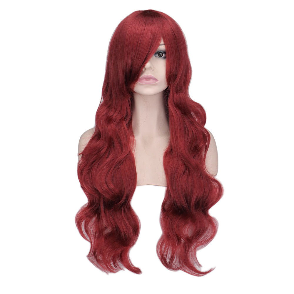 Dark Red Long Curly Mermaid Anime Cosplay Wig - in use