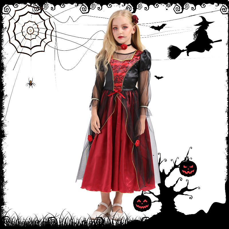 Girls Vampire Princess Dress - Halloween Dress-Up Costume