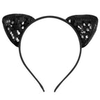 Dohia Reversible Sequin Cat Ears Headband Shiny Metal Hoop Hair Accessories for Women - front view