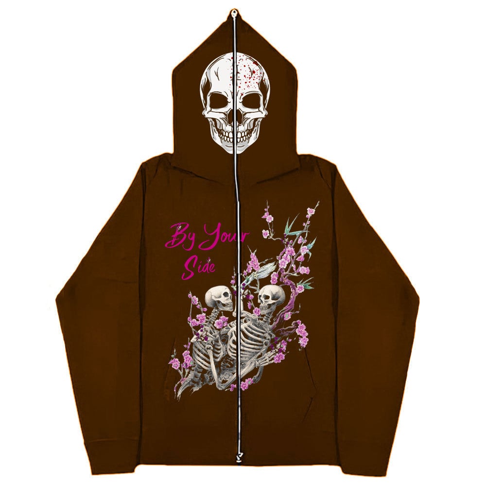 Gothic Harajuku Zip-Up Sweatshirt - Loose Fit, Soft Cotton