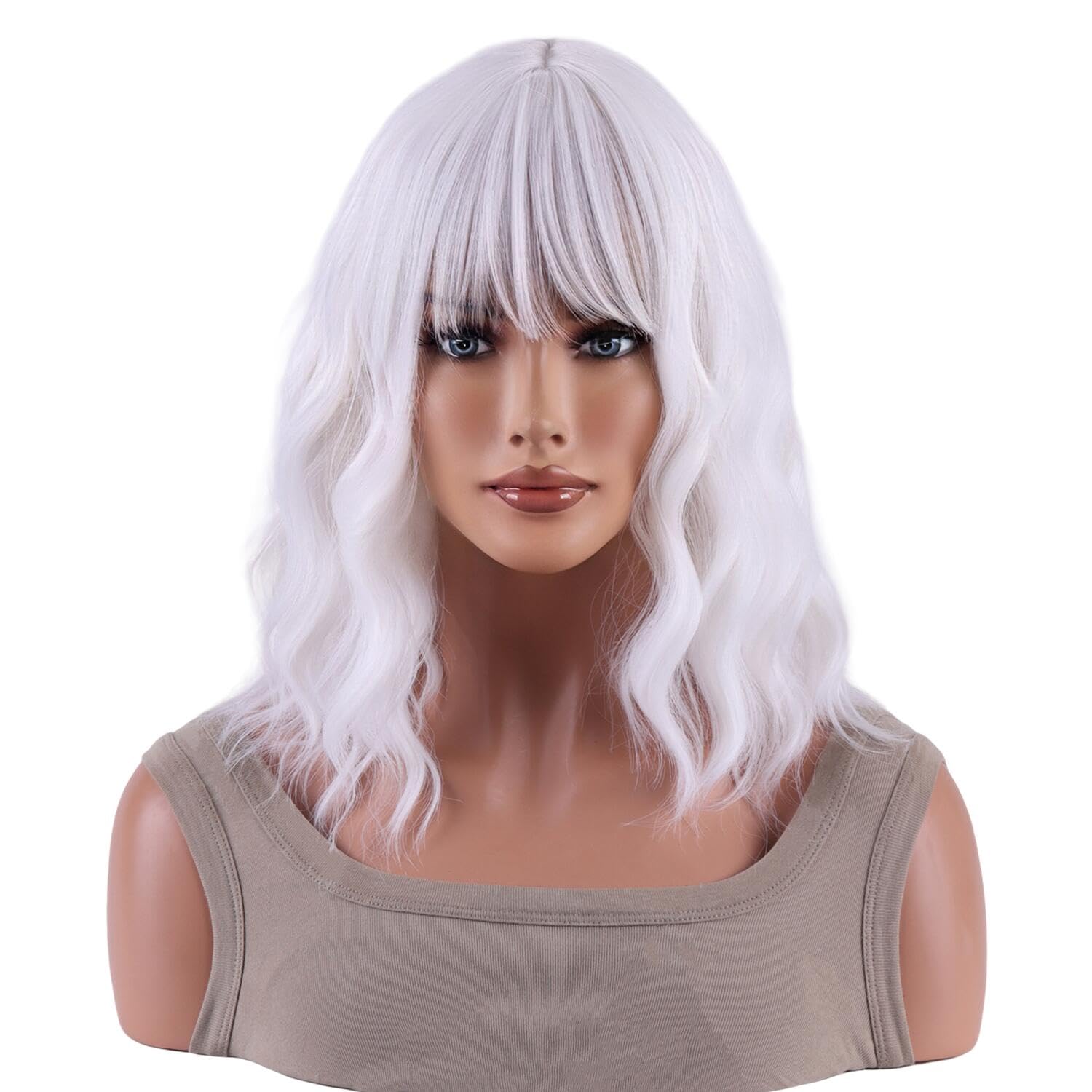 Short Wavy Bob Wig with Air Bangs - Heat-Resistant Fiber