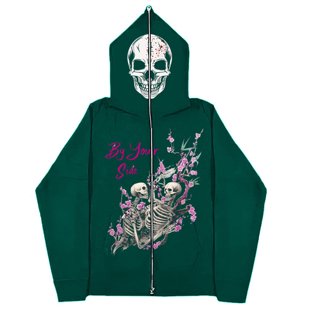 Gothic Harajuku Zip-Up Sweatshirt - Loose Fit, Soft Cotton