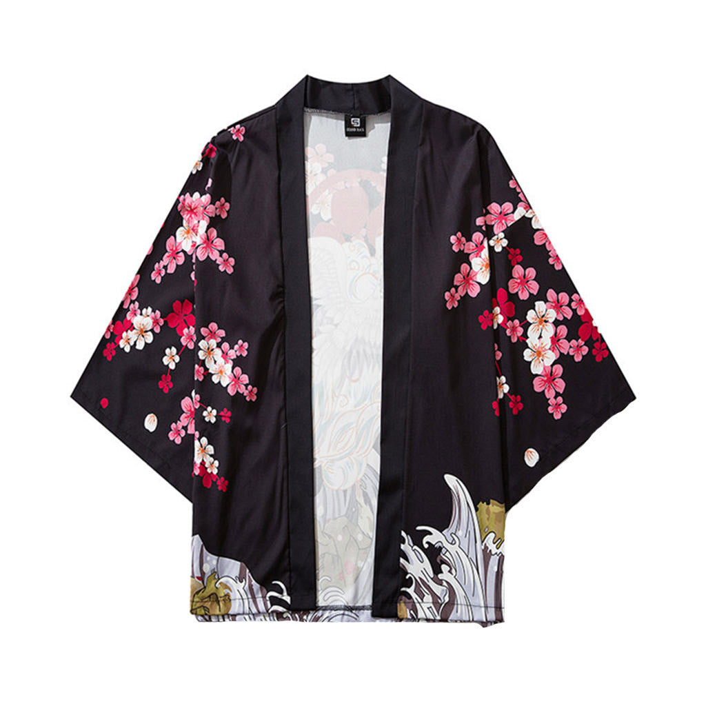 Japanese Kimono Jacket - Three-Quarter Sleeve, Stripe Pattern