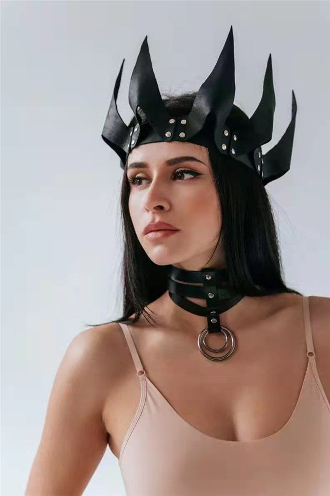 Gothic Spike Headwear Crown - Faux Leather Harajuku Cosplay