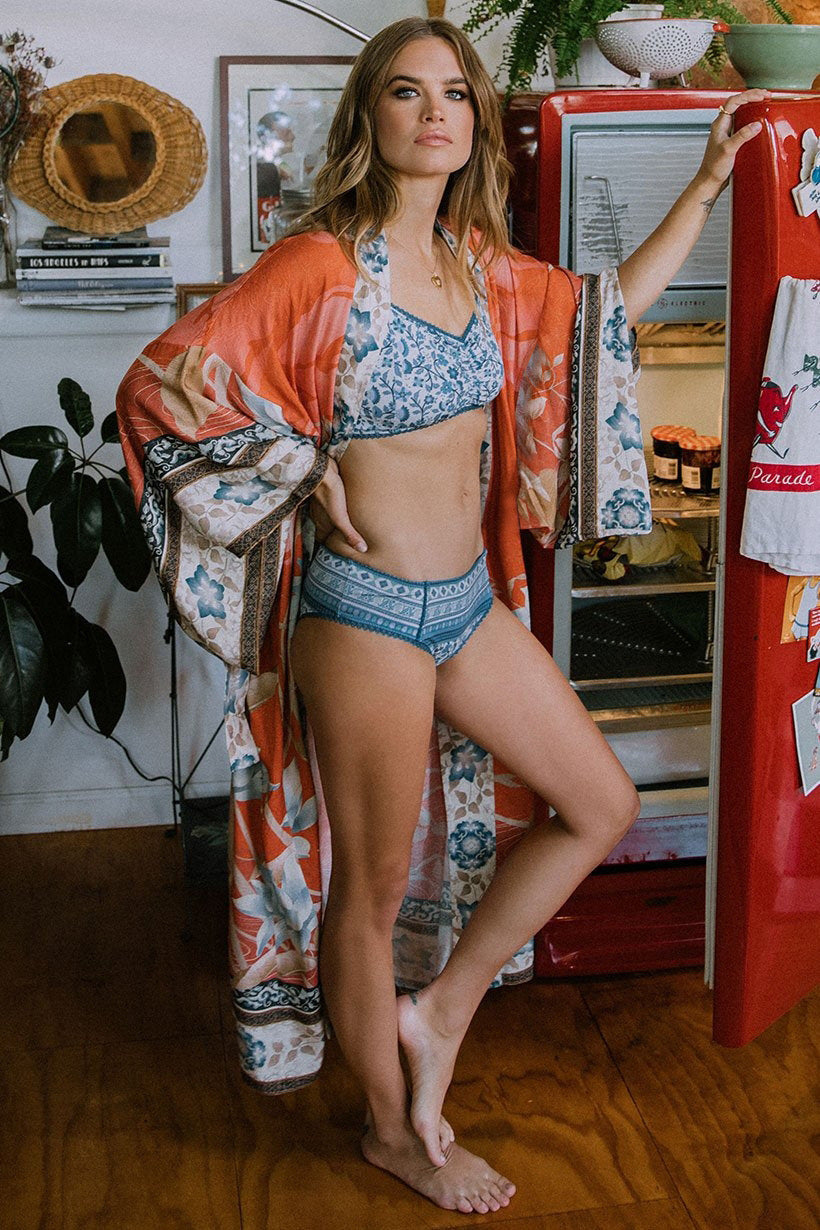 Floral Kimono Beach Cover-Up - Lightweight Rayon Crane Print