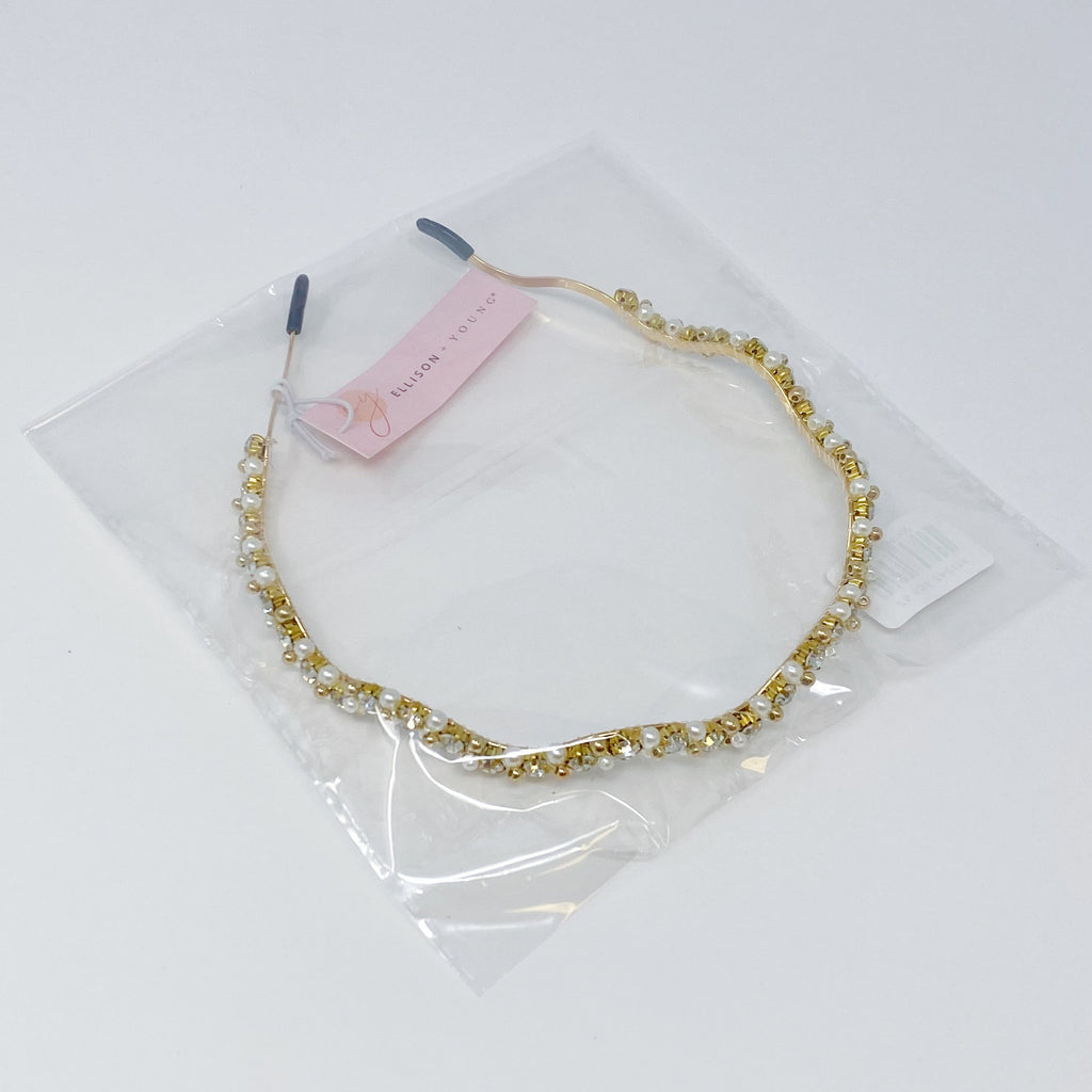 Bedazzled Crystal Headband - Pearl & Crystal Wavy Design