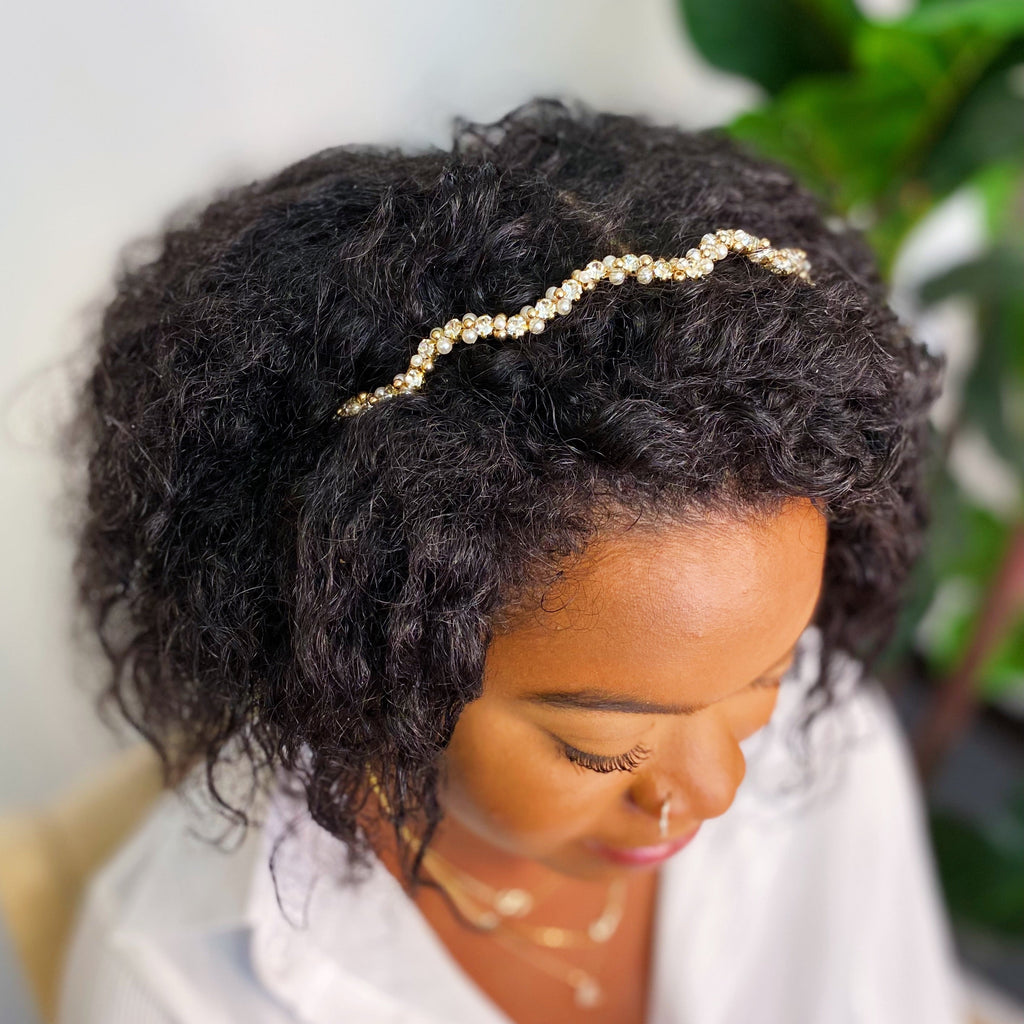 Bedazzled Crystal Headband - Pearl & Crystal Wavy Design