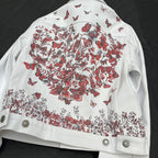 Embroidered Butterfly Pattern Denim Jacket, High Quality - side view