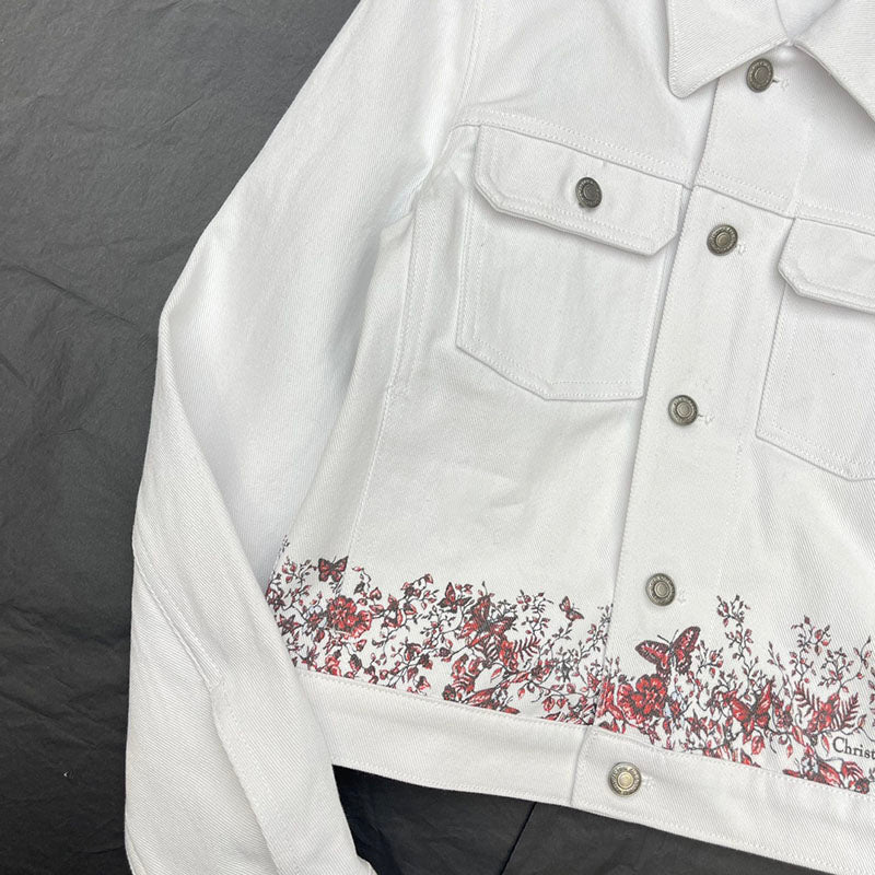 Embroidered Butterfly Pattern Denim Jacket, High Quality - styled view