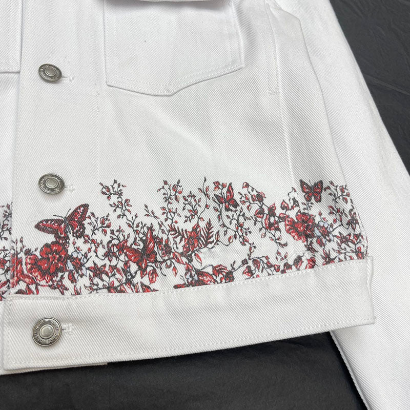 Embroidered Butterfly Pattern Denim Jacket, High Quality - close-up