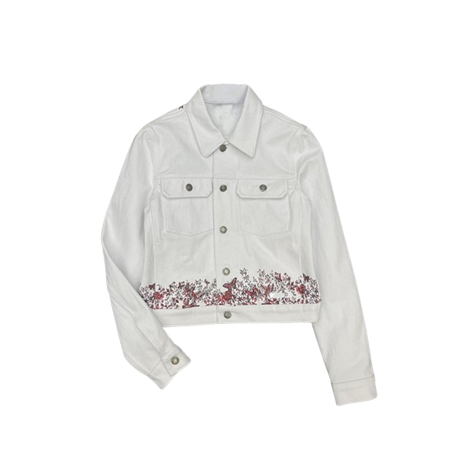 Embroidered Butterfly Pattern Denim Jacket, High Quality - scale view