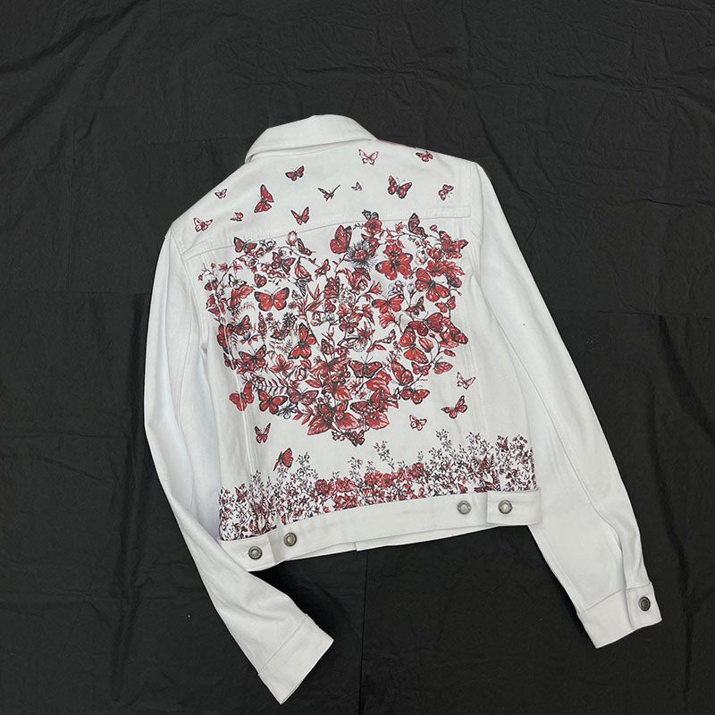 Embroidered Butterfly Pattern Denim Jacket, High Quality - packaging view