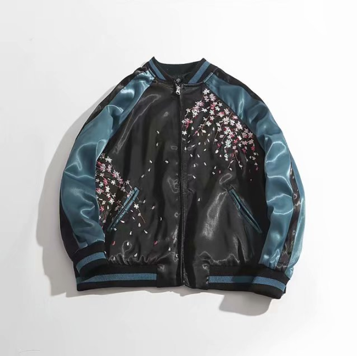 Embroidered Koi Short Baseball Jacket - detail view