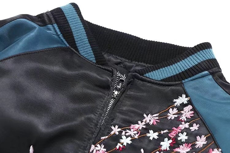 Embroidered Koi Short Baseball Jacket - side view