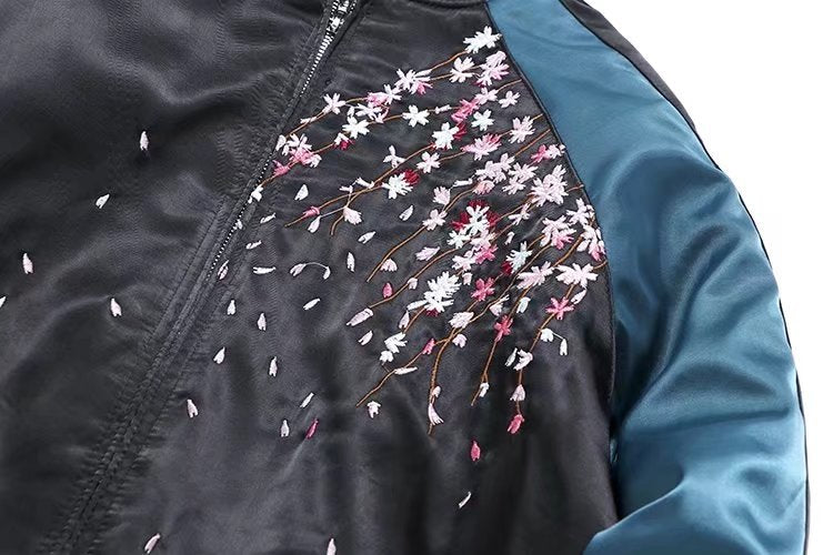 Embroidered Koi Short Baseball Jacket - back view