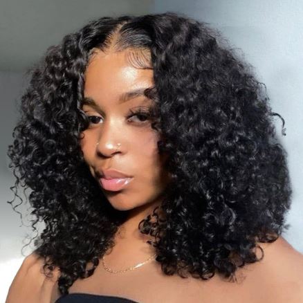 European & American Human Hair Lace Front Wig Cap for Ladies, Black - in use