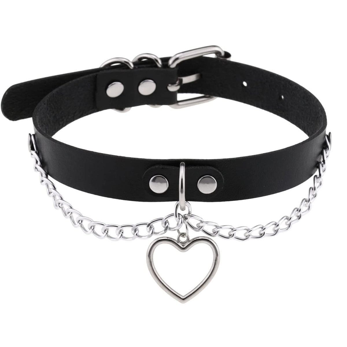 eYLun Women Leather Choker Collar Necklaces Punk Choker Goth Heart Chain Choker White - detail view