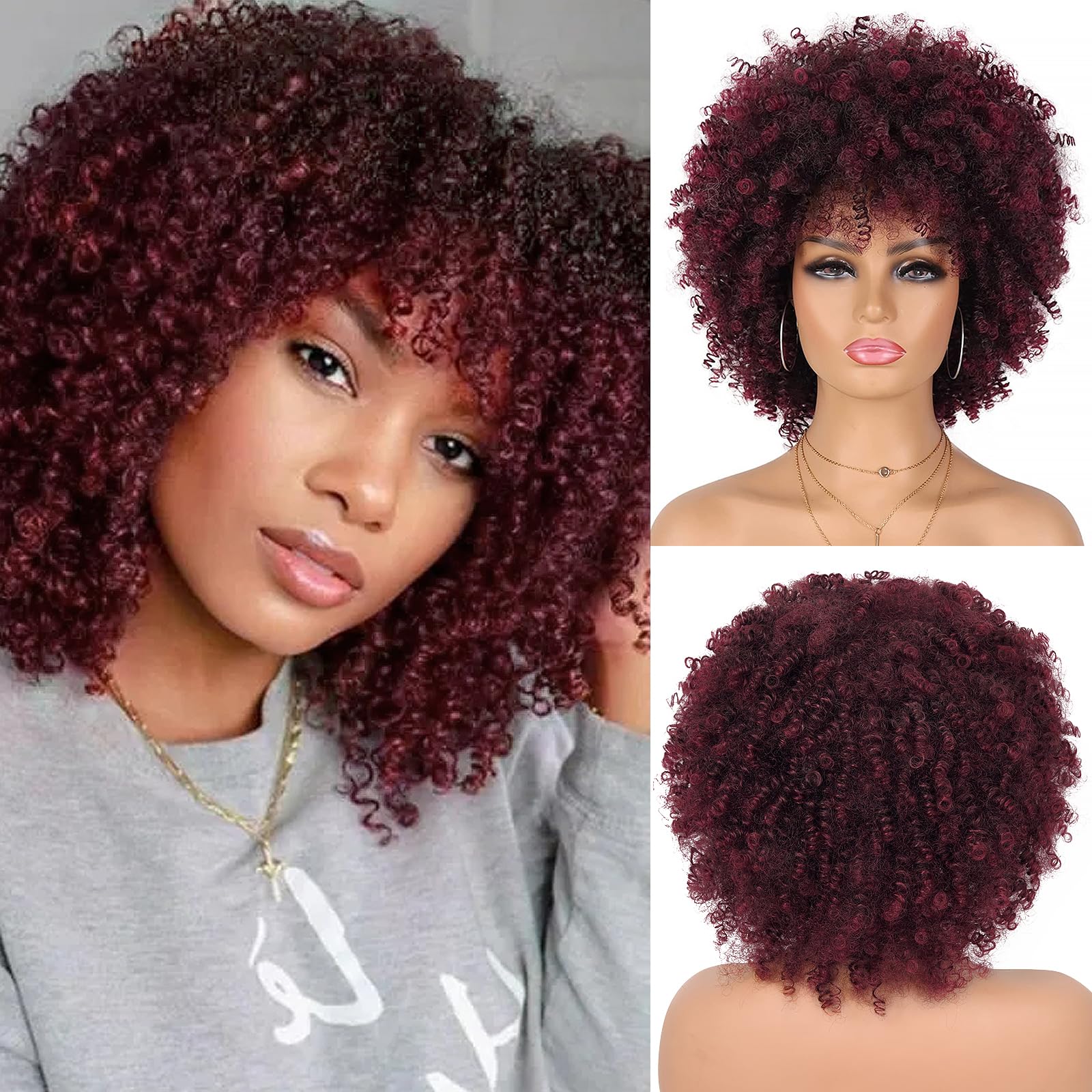 Afro Kinky Curly Wig With Bangs - Glueless Heat-Resistant Fiber