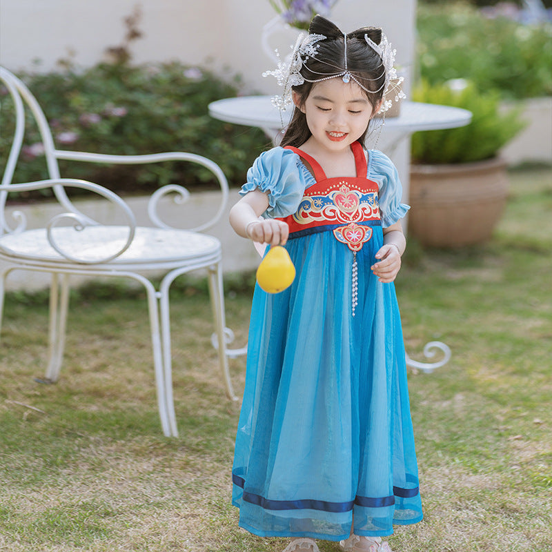 Girls' Hanfu Princess Dress - Modern Summer Polyester Style