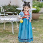 Girls' Hanfu Princess Dress - Modern Summer Polyester Style