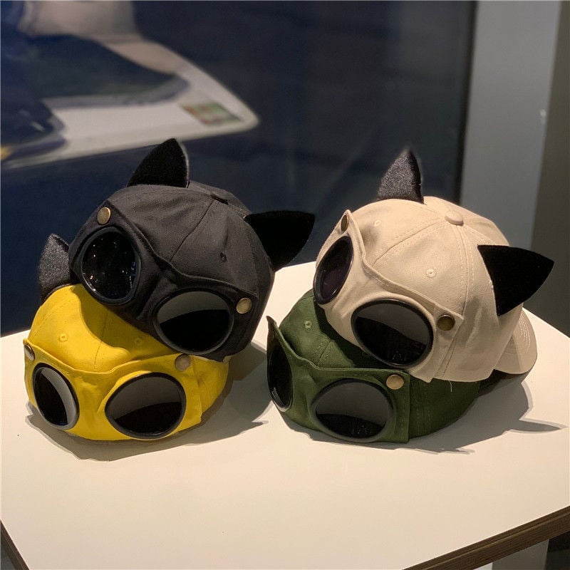 Women's Cat Ear Glasses Baseball Hat - Casual Everyday Wear