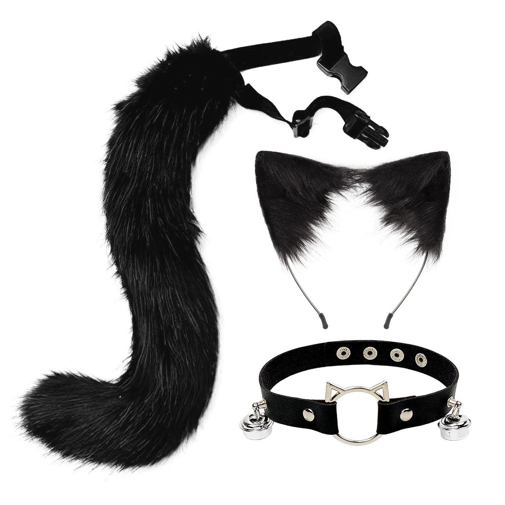 Faux Cat Ear Headband & Fox Tail Accessory Set - front view