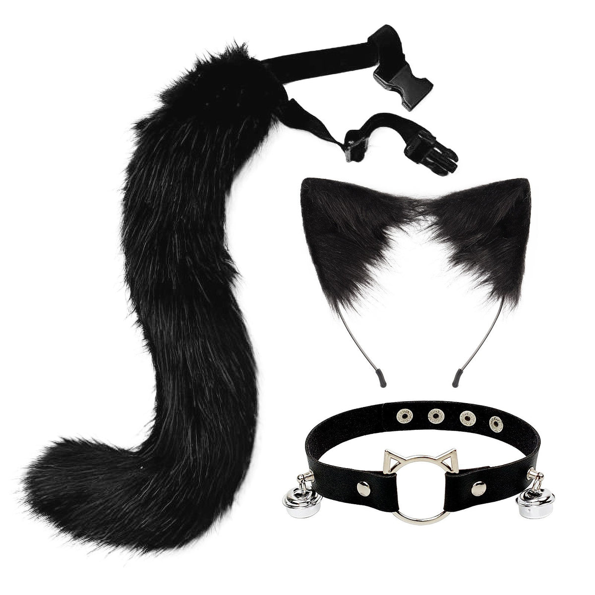 Faux Cat Ear Headband & Fox Tail Accessory Set - front view