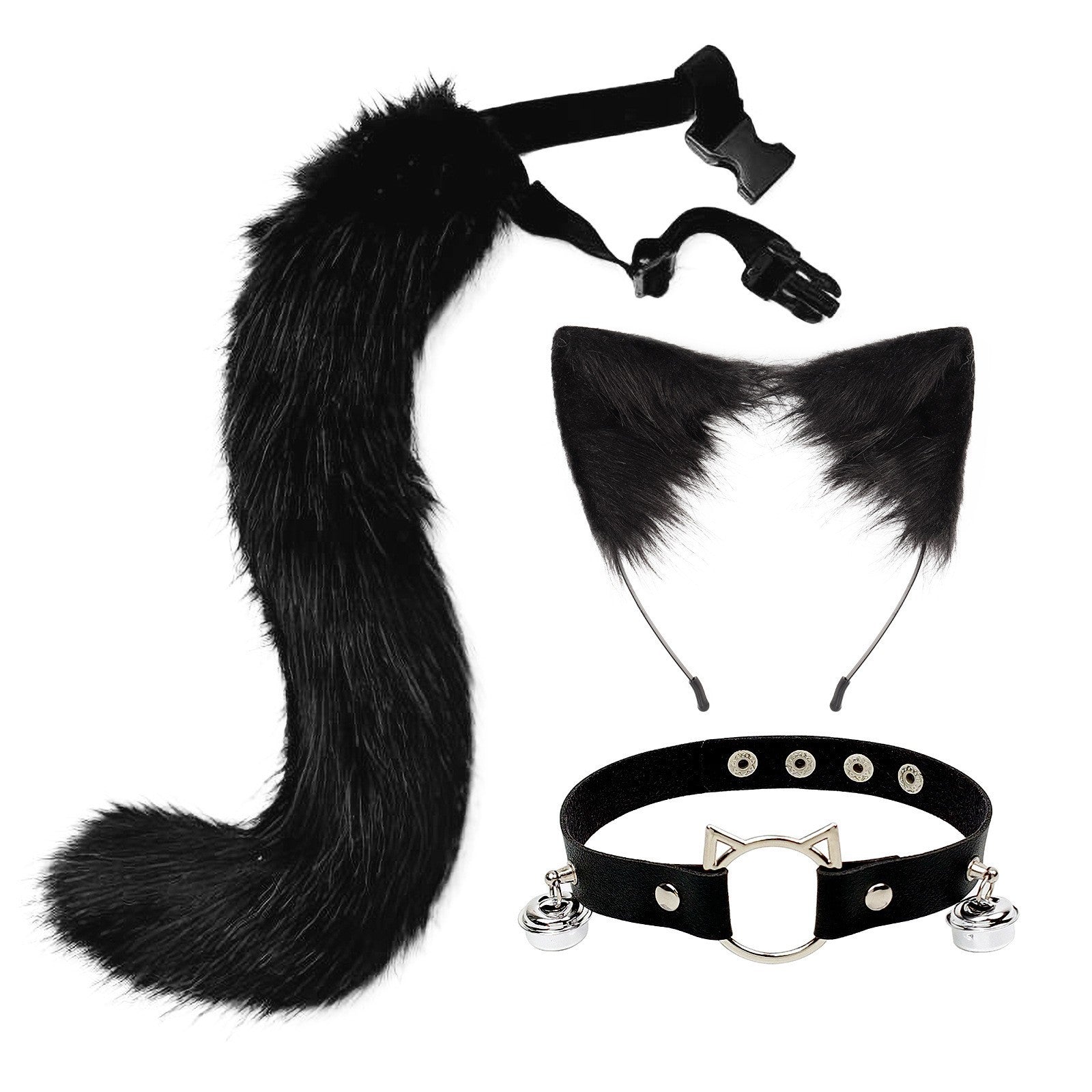 Faux Cat Ear Headband & Fox Tail Accessory Set - front view