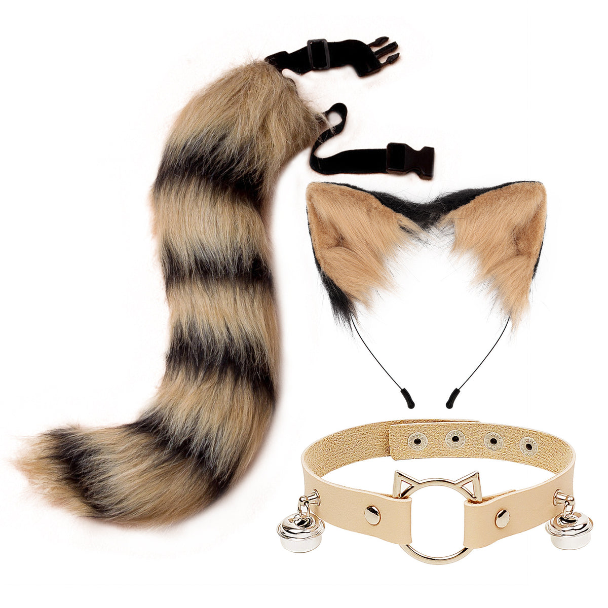 Faux Cat Ear Headband & Fox Tail Accessory Set - in use