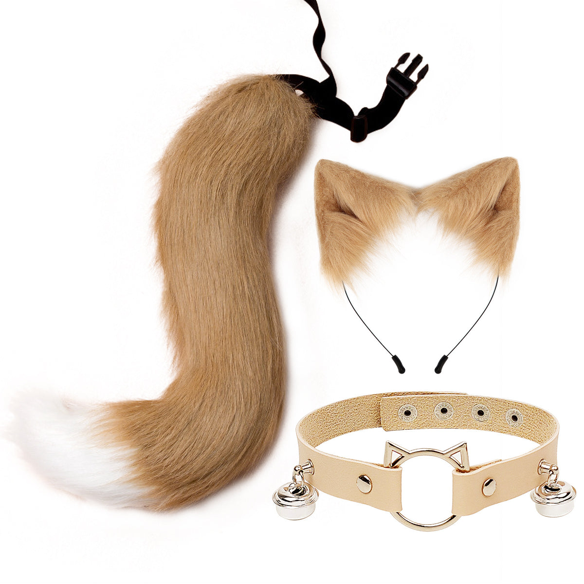Faux Cat Ear Headband & Fox Tail Accessory Set - detail view