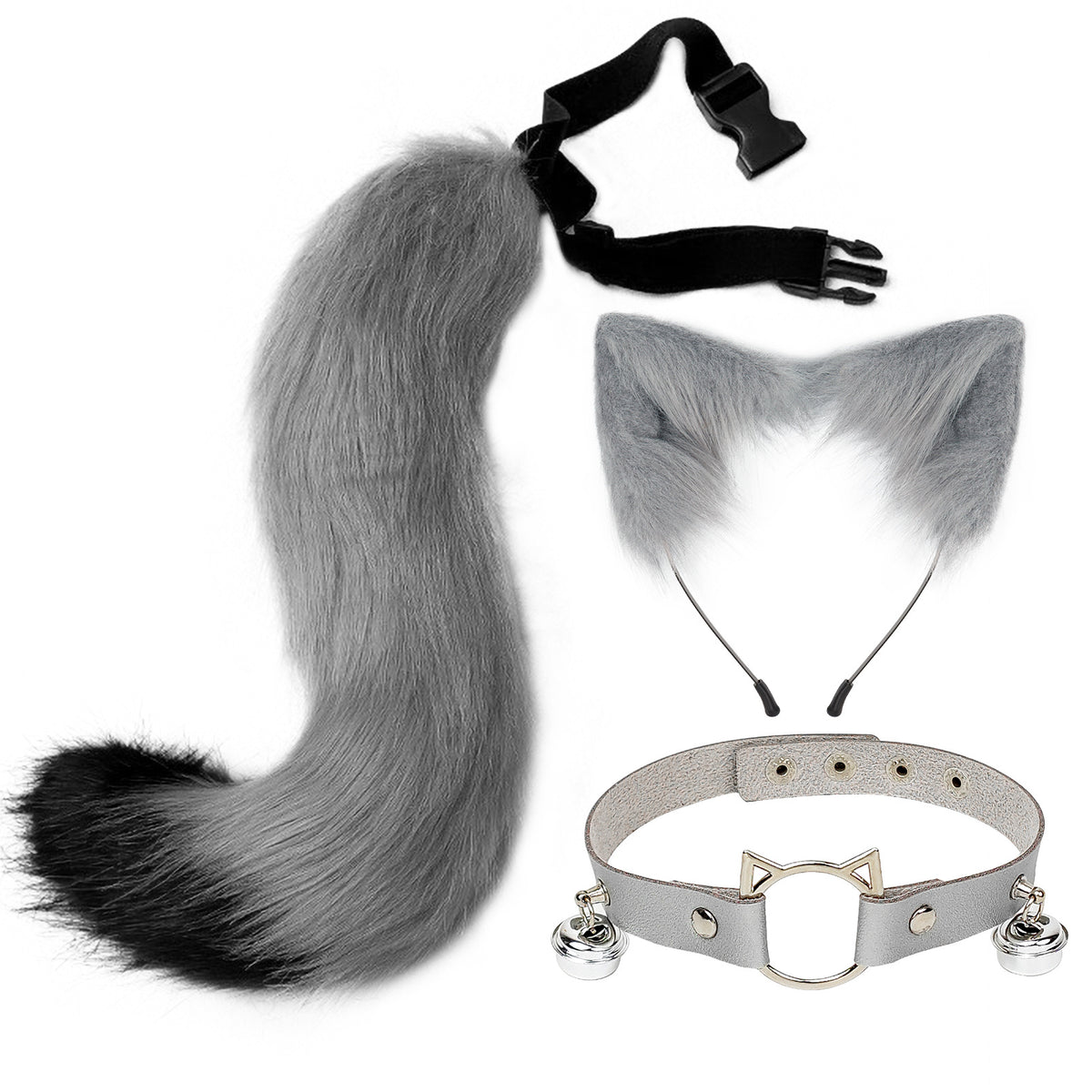 Faux Cat Ear Headband & Fox Tail Accessory Set - side view