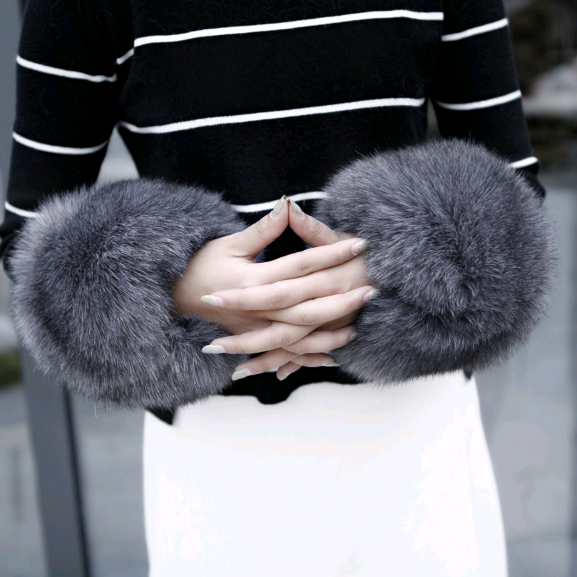 Faux Fur Arm Warmers and Gloves with Windproof Cuffs - styled view