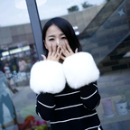 Faux Fur Arm Warmers and Gloves with Windproof Cuffs - detail view