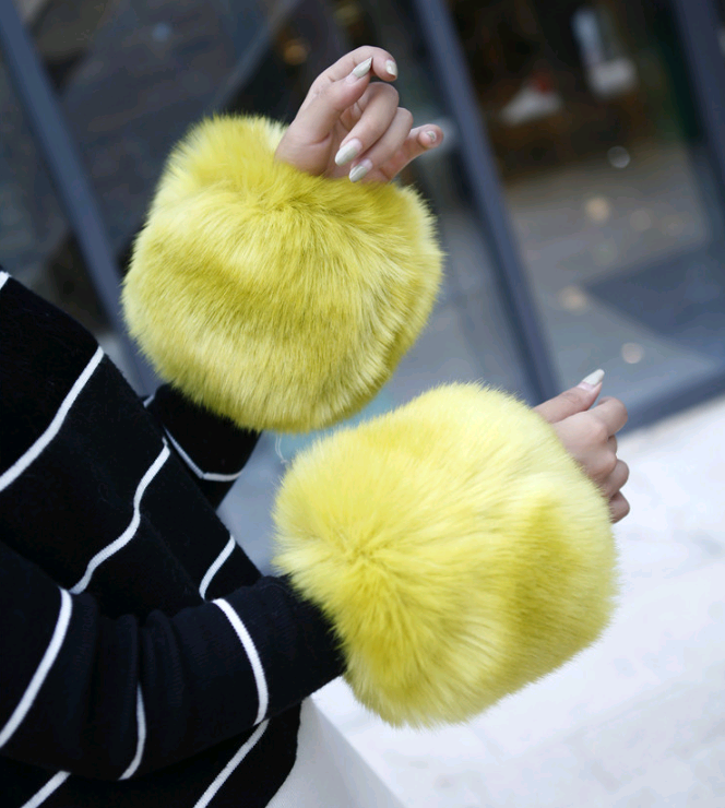 Faux Fur Arm Warmers and Gloves with Windproof Cuffs - styled view