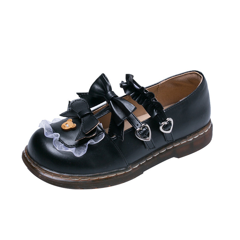 Bow Lace Lolita Leather Shoes - Japanese Kawaii All-Match Style