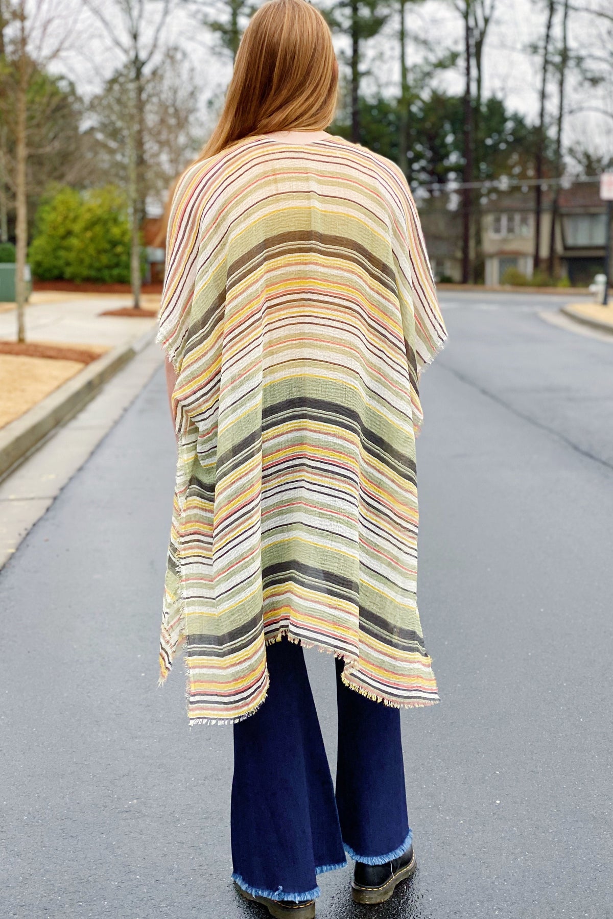 Multi Stripe Open Kimono - Lightweight Sheer Woven Fabric