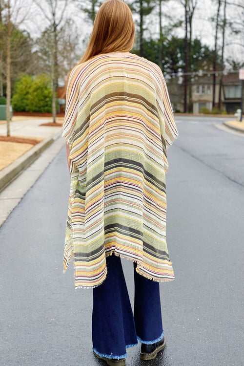 Multi Stripe Open Kimono - Lightweight Sheer Woven Fabric