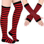 Geyoga Arm Warmers Leg Warmers Striped Thigh High Socks Fingerless Gloves Stockings - detail view