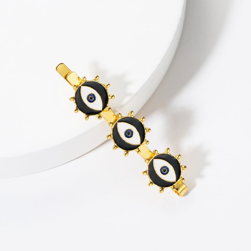 Gold-Plated Devil Eye Hairpin Hair Clip - styled view