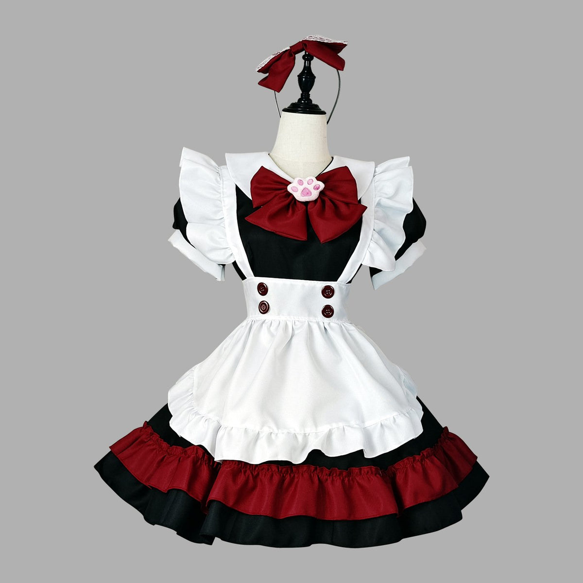 Gothic Lolita Black and Red Maid Cosplay Costume - side view