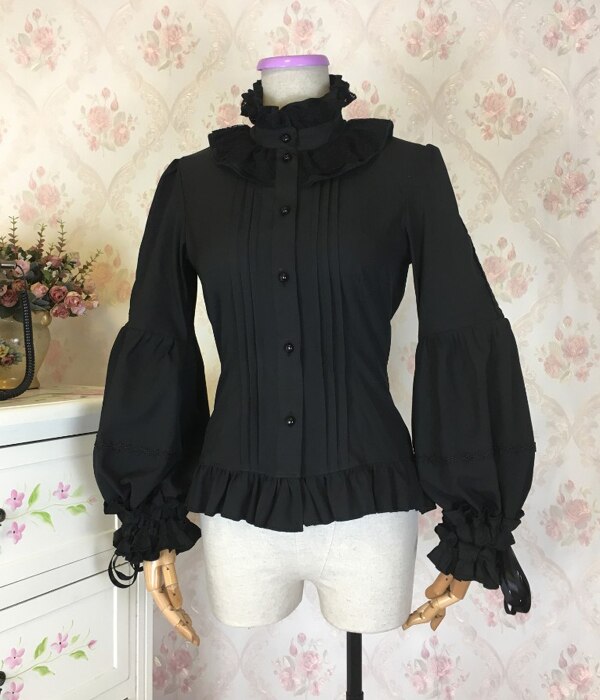 Gothic Vintage Lolita Dress with Lace Blouse and Sleeves - front view