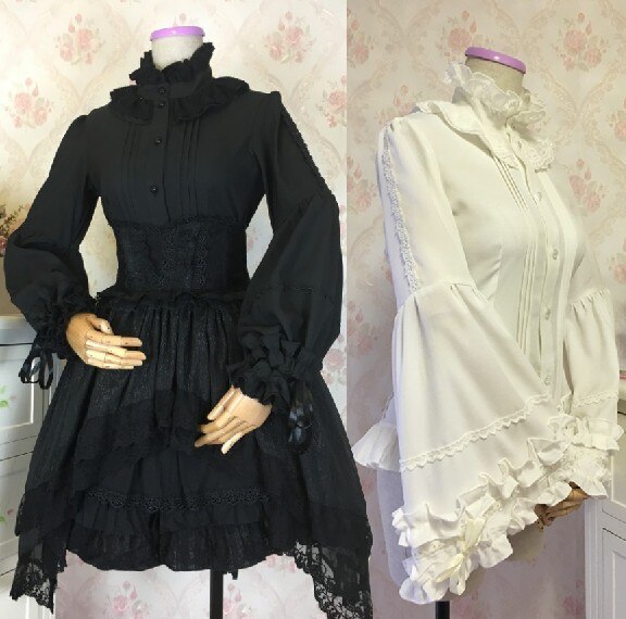 Gothic Vintage Lolita Dress with Lace Blouse and Sleeves - detail view