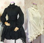Gothic Vintage Lolita Dress with Lace Blouse and Sleeves - detail view