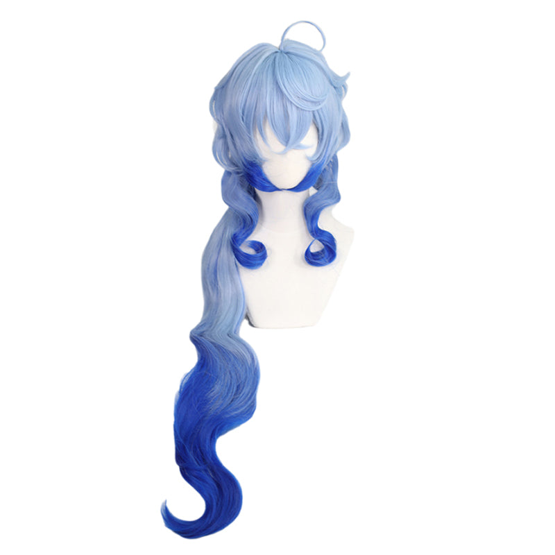 Gradient Blue Long Cosplay Wig with Heat-Resistant Hair - detail view