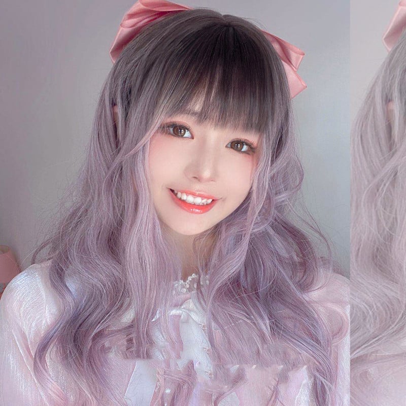 Gradient Dye Lolita Cute JK Long Curly Wig - front view