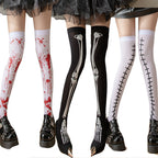 Halloween Christmas Party Blood Print Thigh High Socks - front view