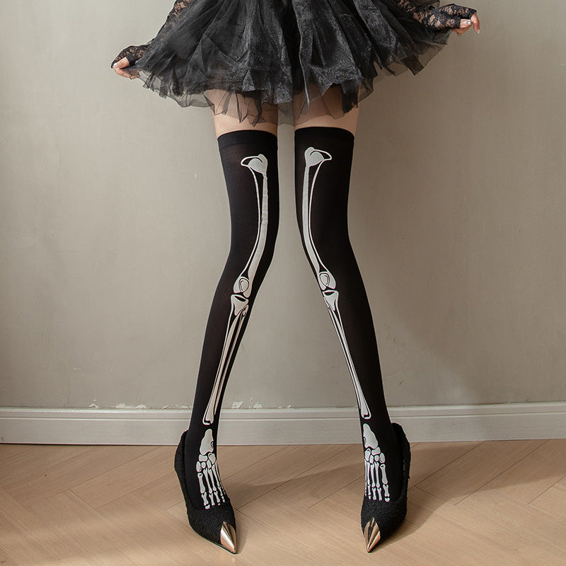 Halloween Christmas Party Blood Print Thigh High Socks - close-up