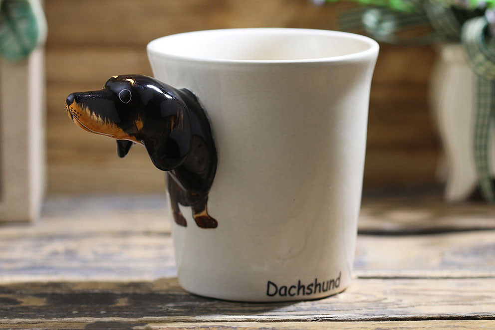 Hand-Painted Thai Dachshund Ceramic Mug (Cartoon Design) - side view