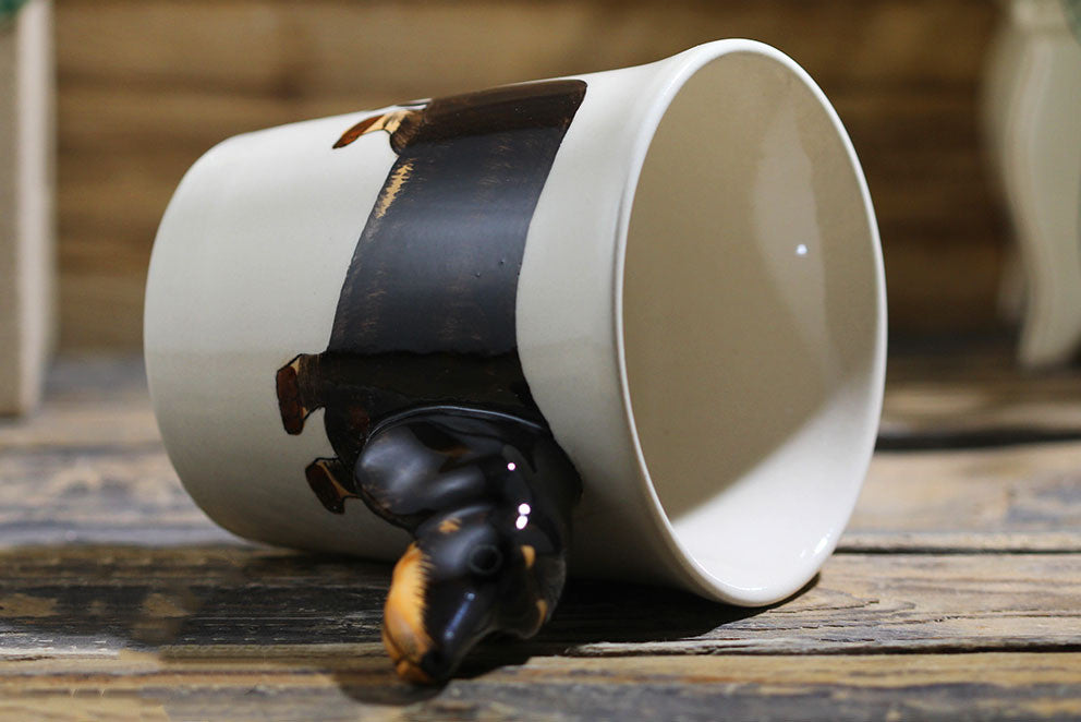 Hand-Painted Thai Dachshund Ceramic Mug (Cartoon Design) - back view